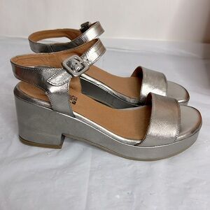 Miz Mooz Leather Platform Heeled Sandals Gillie Pewter size EU 37 US 6.5/7 NWT